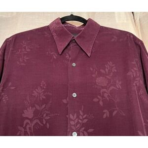 Ted Baker Micro Corduroy Floral Burnout Long Sleeve Shirt Men's Size 4 Large